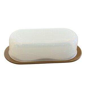 Vintage Tupperware Butter Keeper Tray Storage 7" Brown Base White Lid Durable US